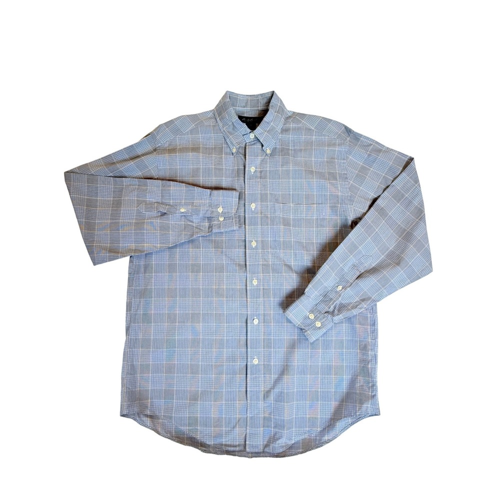 Brooks Brothers Button Down Shirt Mens Medium Blue Plaid Long Sleeve Cotton